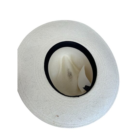 JANESSA LEONE Ivory Banded Straw Wide Brim Hat Size Medium - Picture 5 of 9
